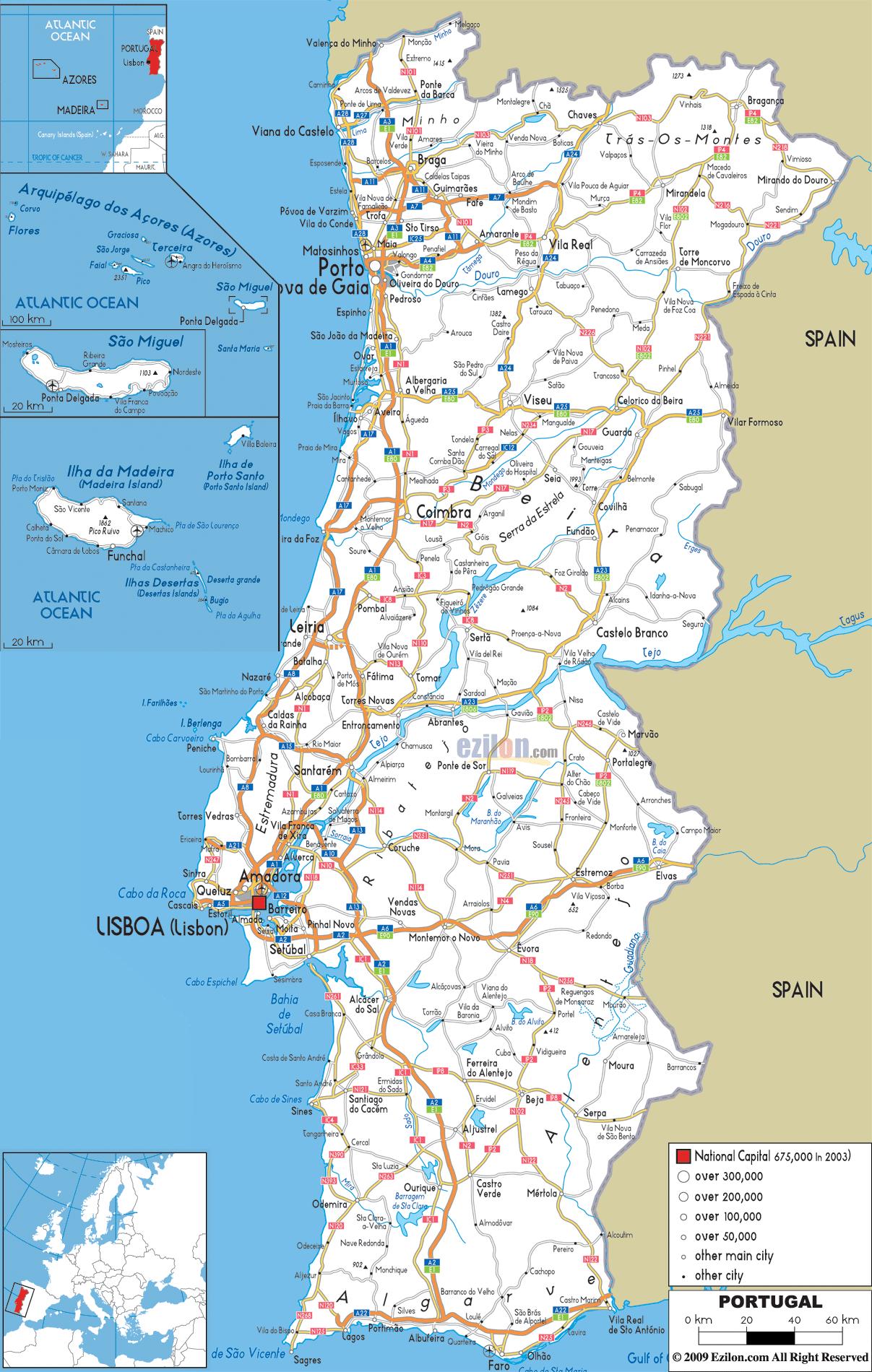 portugal karta Portugal road map   Road map i Portugal (som för Södra Europa  portugal karta