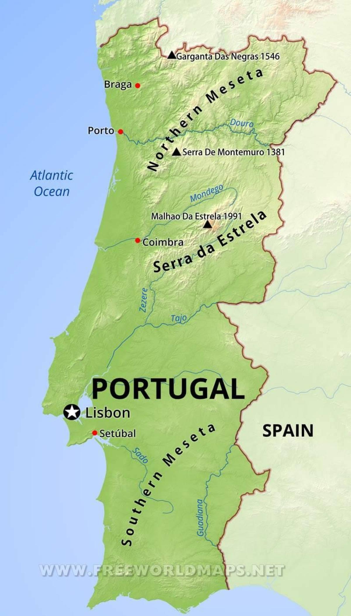 portugal karta Portugal bergen karta   Berg i Portugal karta (Södra Europa   Europa) portugal karta