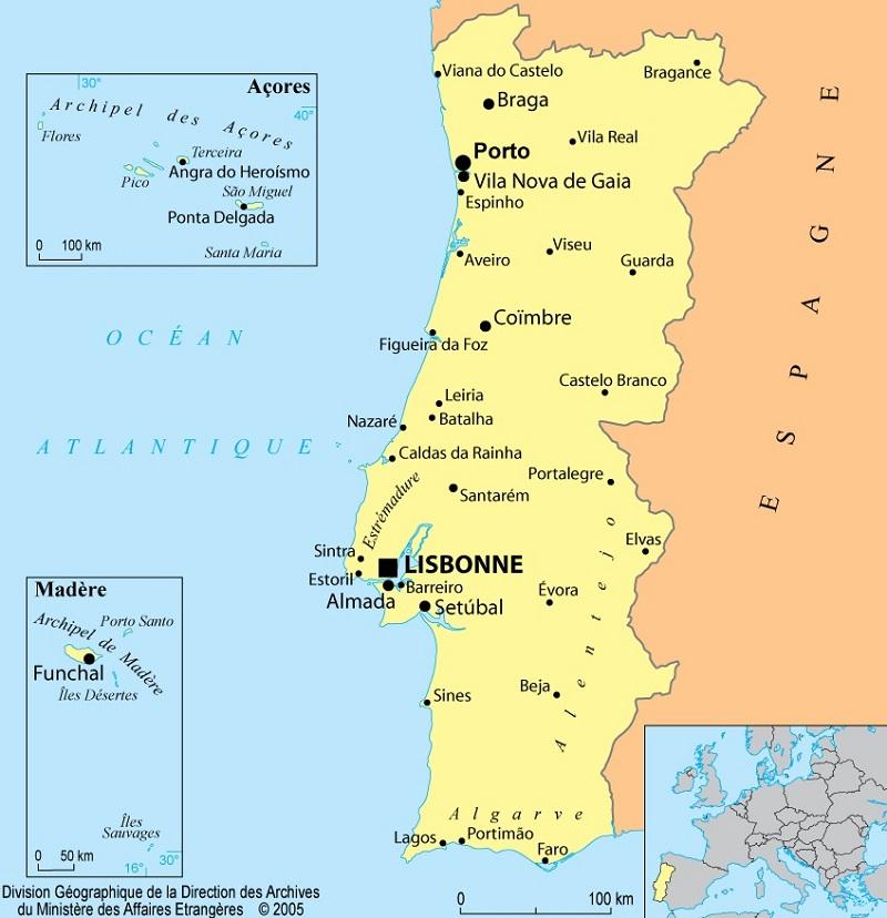 Portugal och Madeira karta - Karta över Portugal och Madeira (Södra
